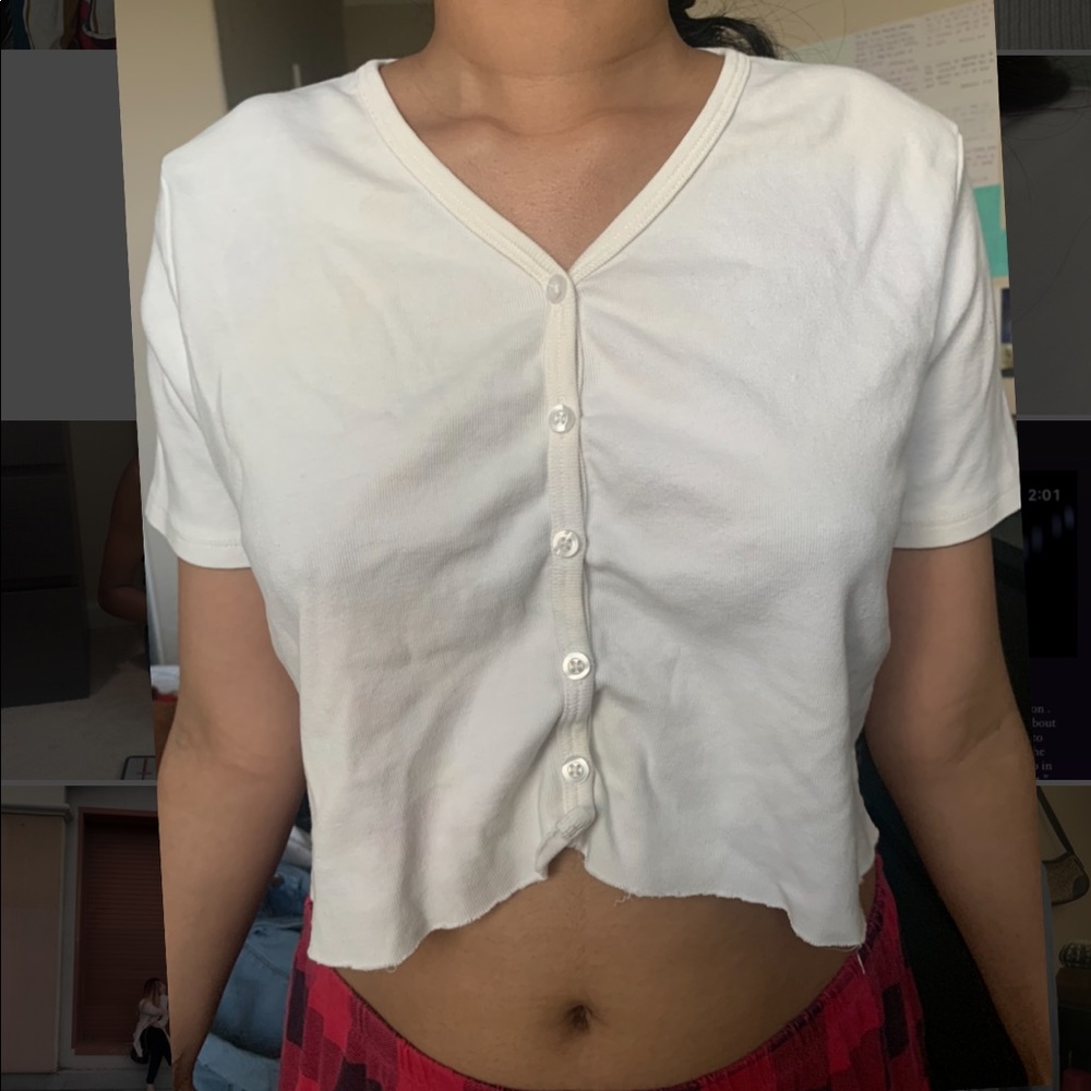 White brandy Melville button up crop top